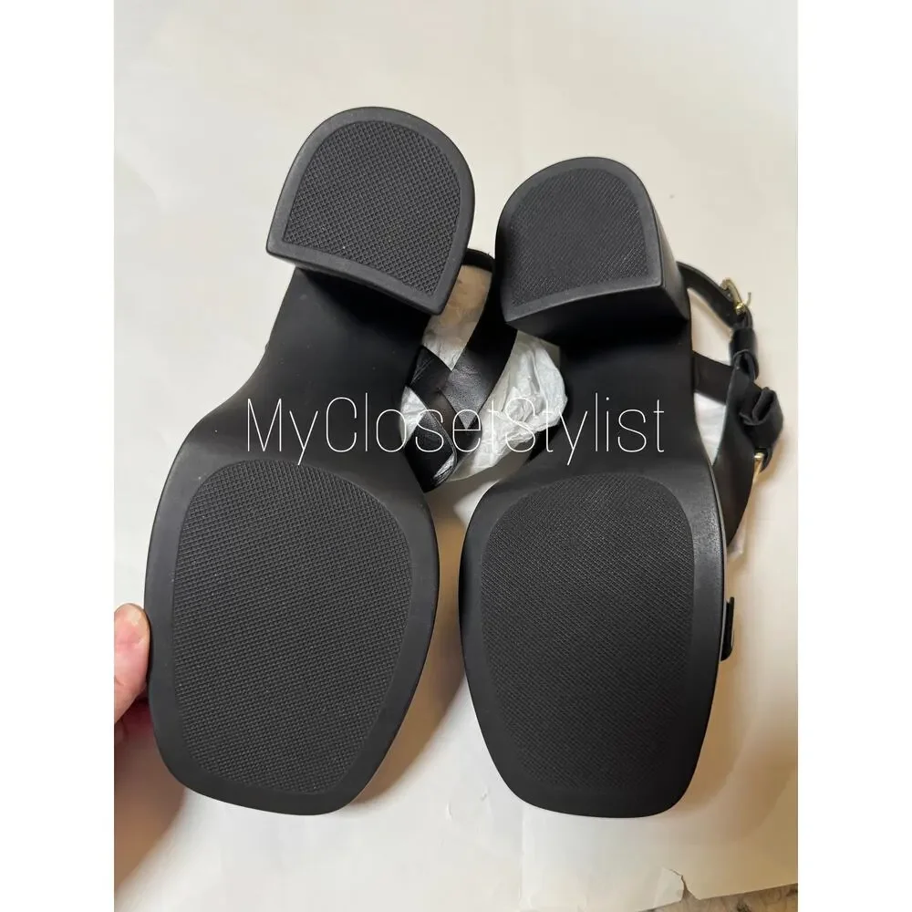 NEW! Free People Black Platform Italian Leather Sandals Made in Italy Shoes 38 8